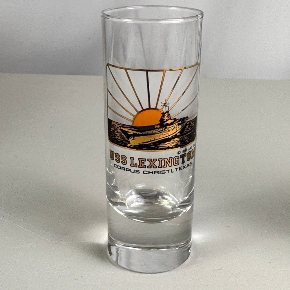 Vintage USS Lexington Corpus Christi Texas Shot Glass 1993 Souvenir Tall Glass